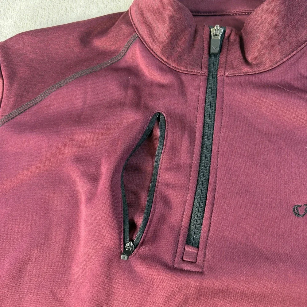Callaway Quarter Zip Pullover Mens Medium Burgundy Fleece Lined Golf Sweater